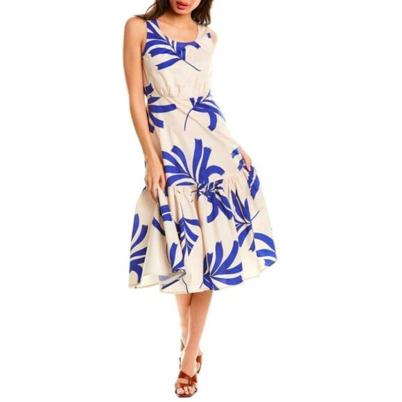 Willow Kate Cream/Blue Tiered Sleeveless Midi Dress, size S - Picture 2 of 13